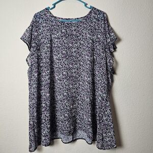 Amazon Floral Flutter Sleeve Sheer Blouse Spring Top Gray And Purple Size 1X